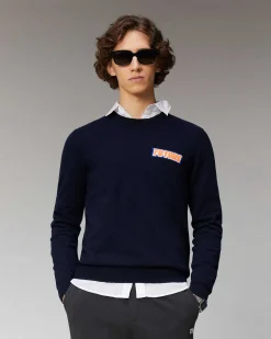 Best FROM FUTURE Pull Col Rond Motif Future Navy