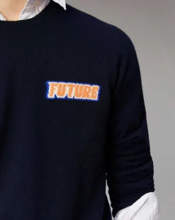 Best FROM FUTURE Pull Col Rond Motif Future Navy