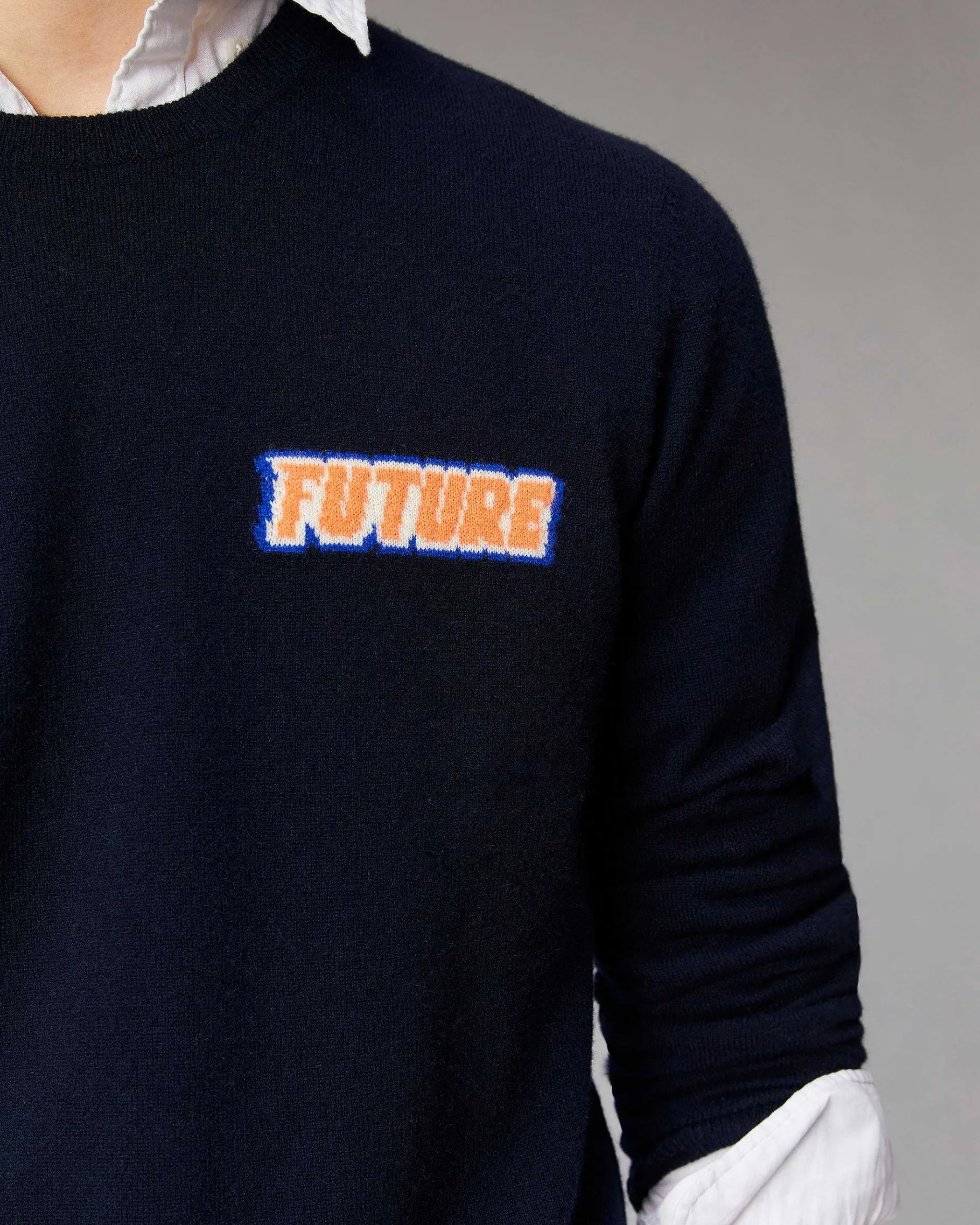 New FROM FUTURE Pull Col Rond Motif Future Navy