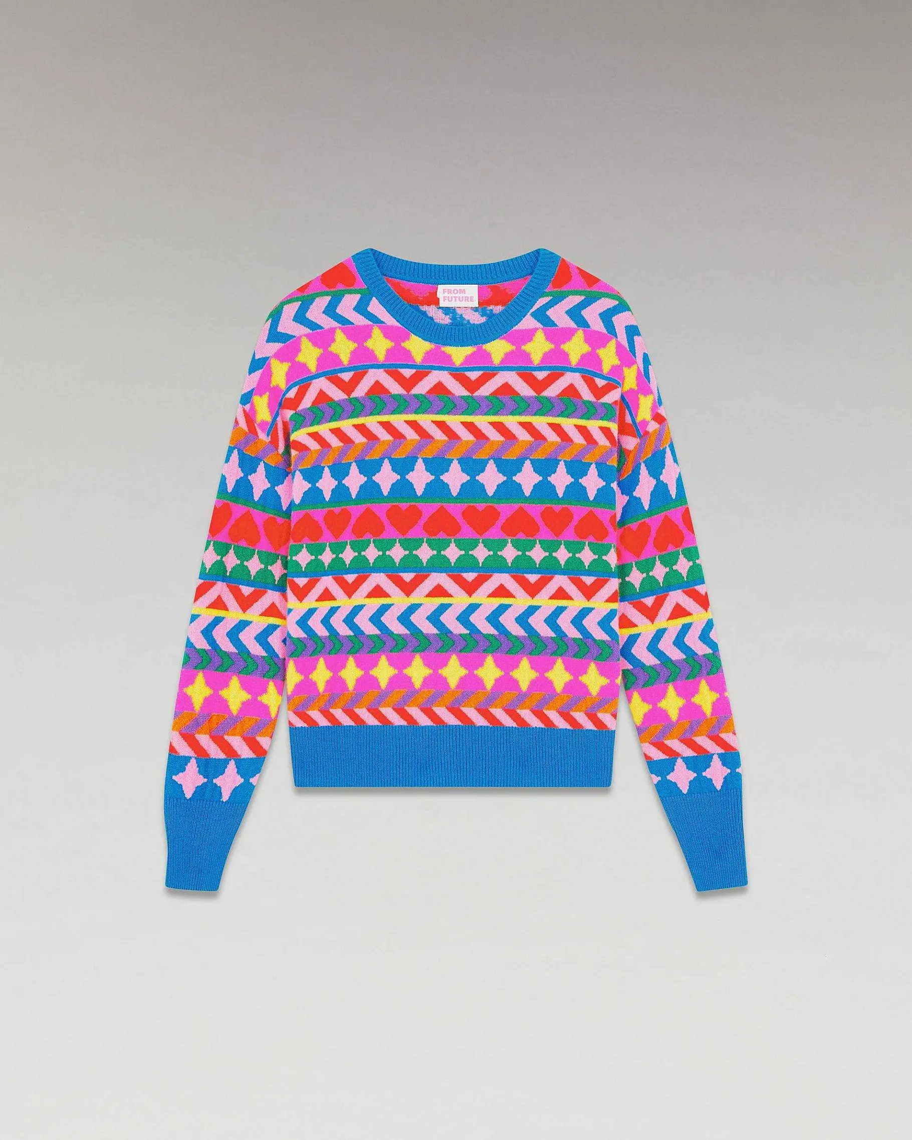 Discount FROM FUTURE Pull Col Rond Norvegien Allover Disco Blue