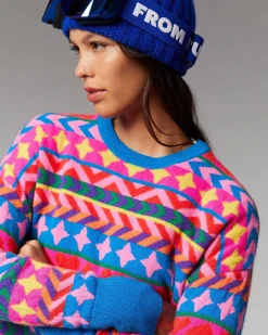 Discount FROM FUTURE Pull Col Rond Norvegien Allover Disco Blue