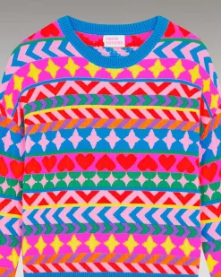 Discount FROM FUTURE Pull Col Rond Norvegien Allover Disco Blue