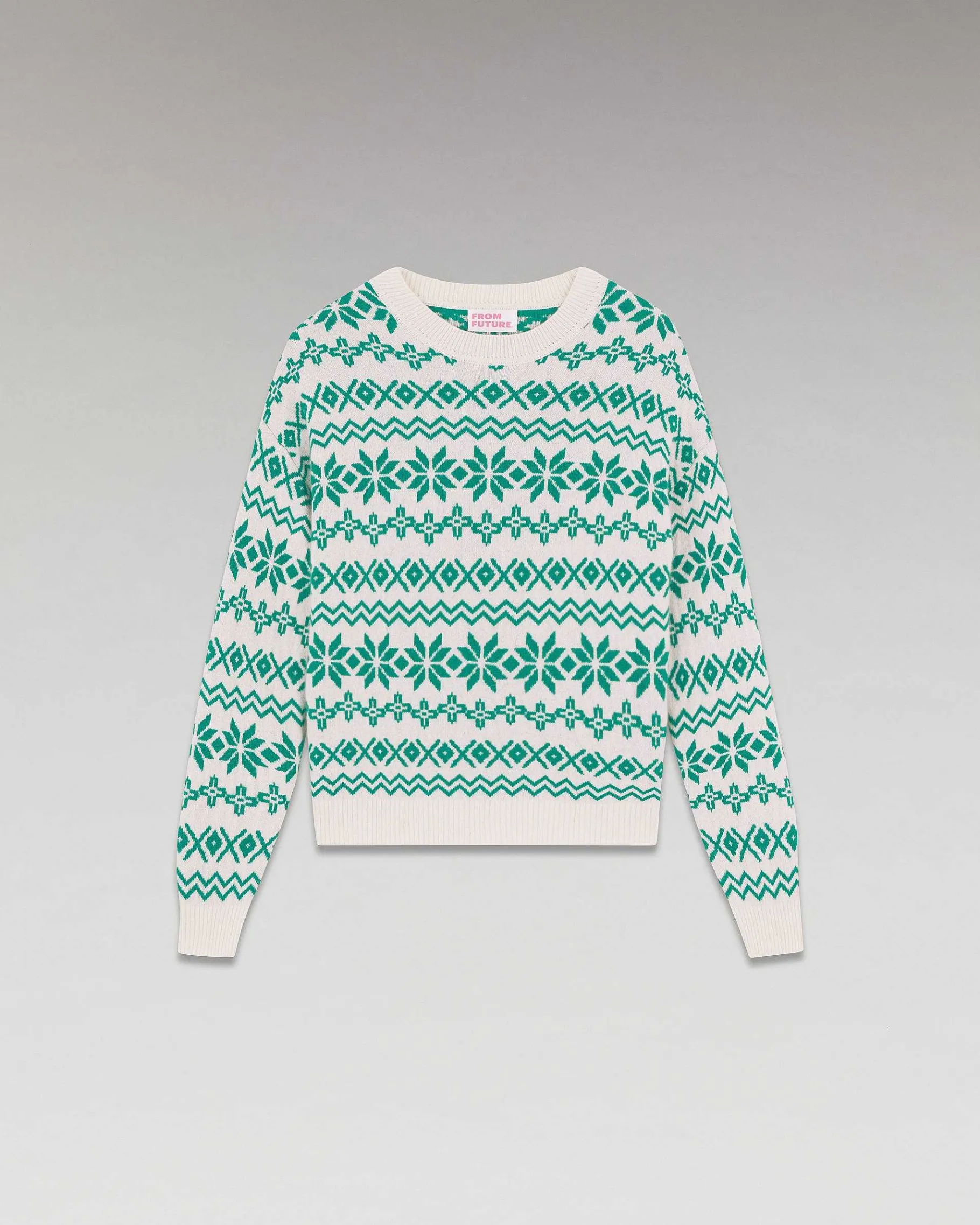 Online FROM FUTURE Pull Col Rond Norvegien Bicolore Winter Green