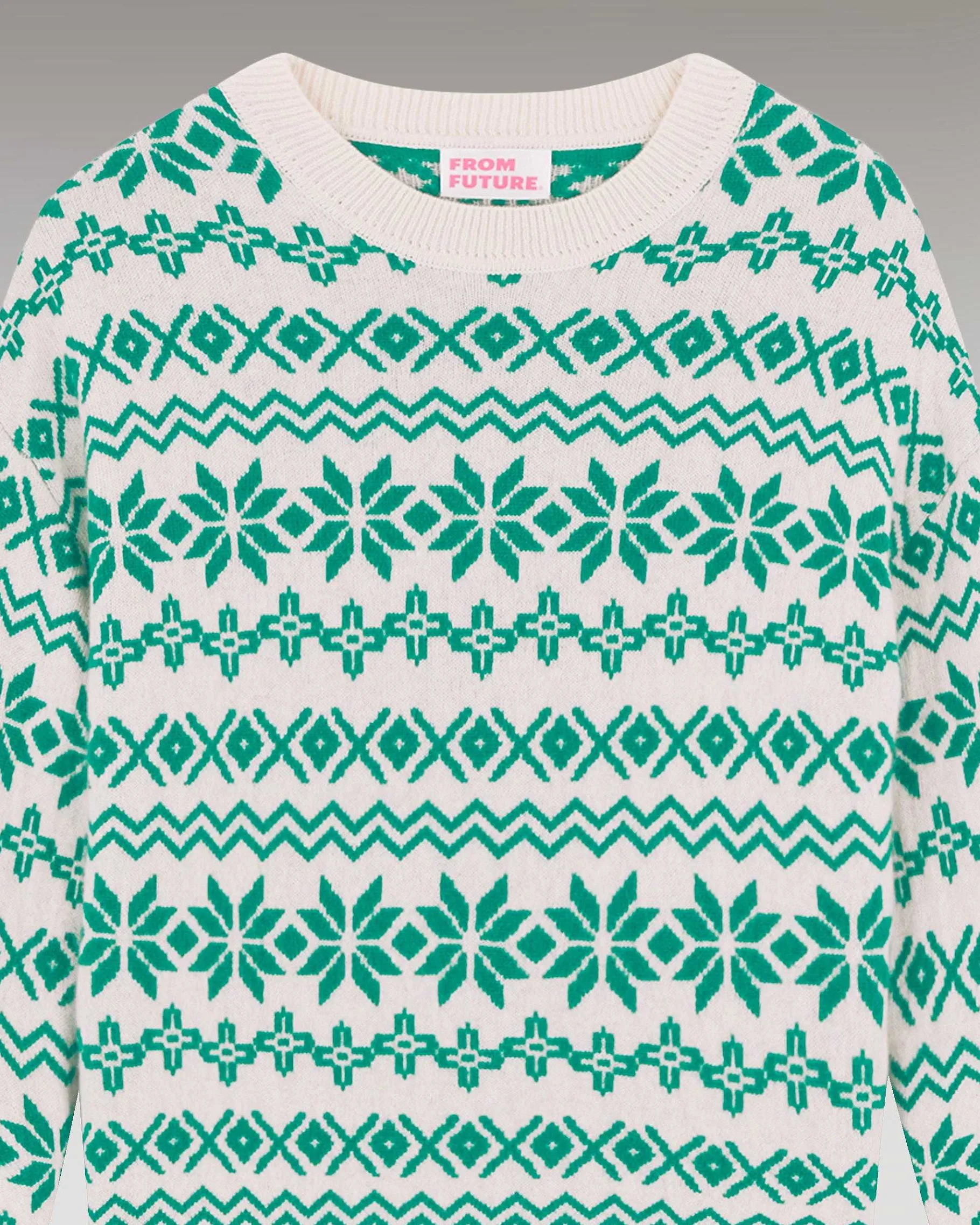 Online FROM FUTURE Pull Col Rond Norvegien Bicolore Winter Green