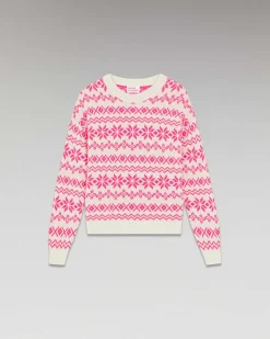 Hot FROM FUTURE Pull Col Rond Norvegien Bicolore Winter Fuschia