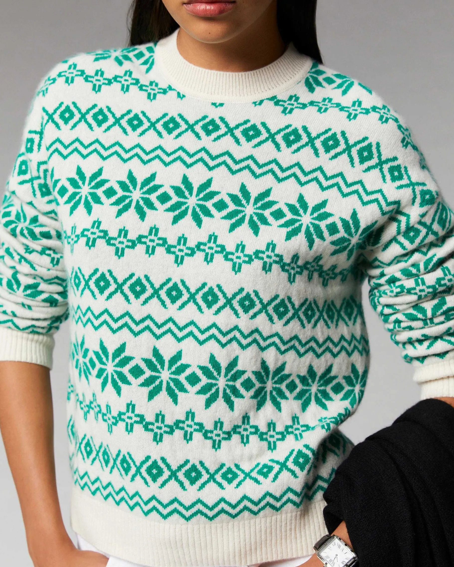 Sale FROM FUTURE Pull Col Rond Norvegien Bicolore Winter Green
