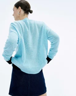 Outlet FROM FUTURE Pull Col Rond Oversize Acid Blue Mouline