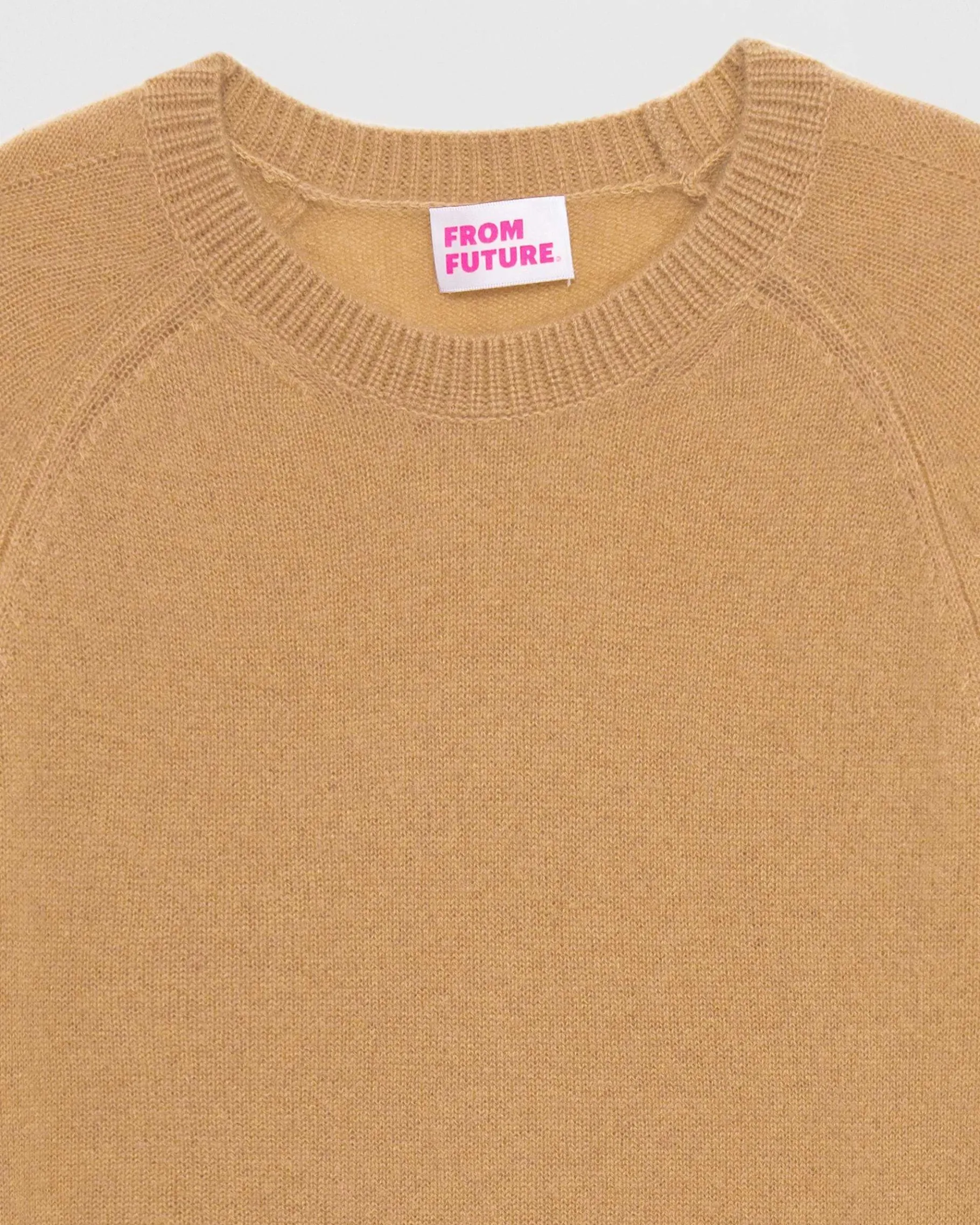 FROM FUTURE Pull Col Rond Oversize Leger Camel