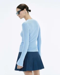 FROM FUTURE Pull Col Rond Point Bourdon Bicolore Baby Blue