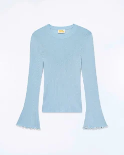 FROM FUTURE Pull Col Rond Point Bourdon Bicolore Baby Blue
