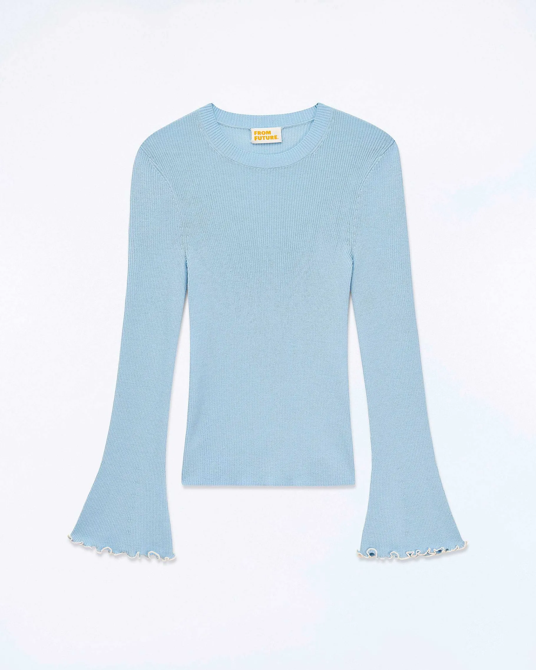 FROM FUTURE Pull Col Rond Point Bourdon Bicolore Baby Blue