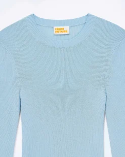 FROM FUTURE Pull Col Rond Point Bourdon Bicolore Baby Blue