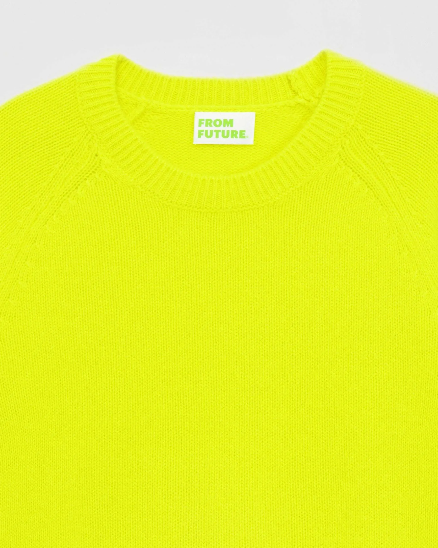 Sale FROM FUTURE Pull Col Rond Raglan Jaune Fluo