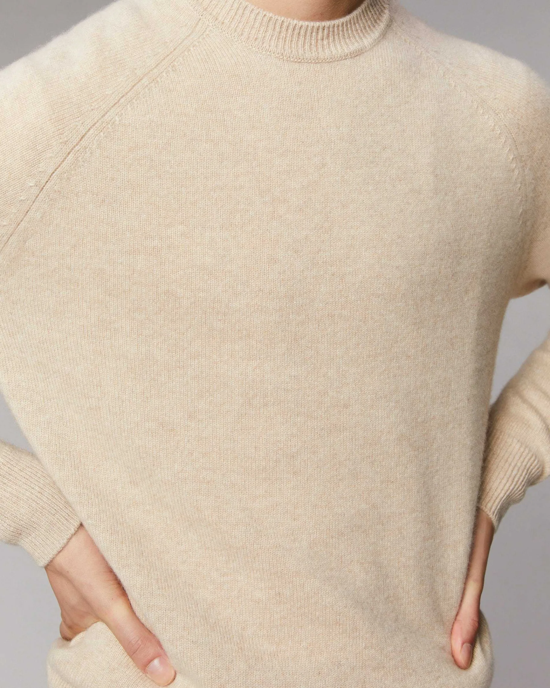 New FROM FUTURE Pull Col Rond Raglan Gris Chine Fonce