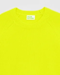 Sale FROM FUTURE Pull Col Rond Raglan Jaune Fluo