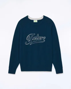 FROM FUTURE Pull Col Rond Raglan Future Midnight Blue