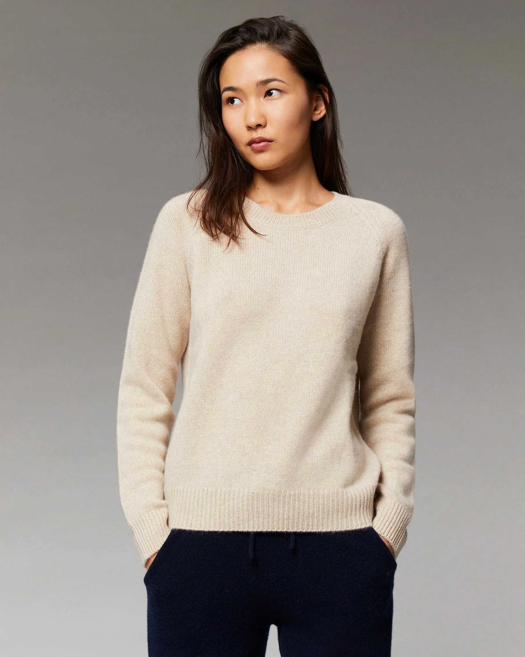 Sale FROM FUTURE Pull Col Rond Raglan Oversize Beige Chine