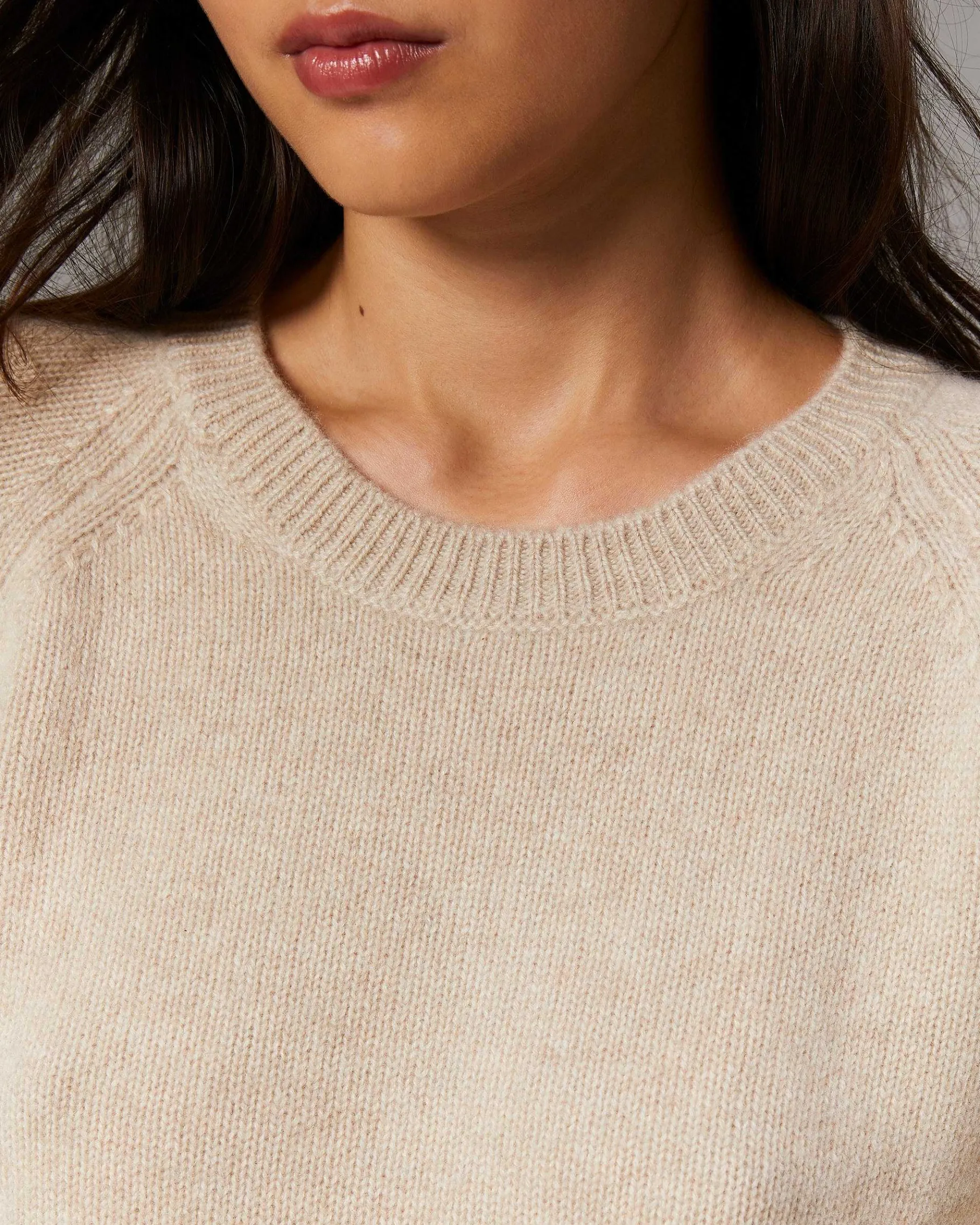 Sale FROM FUTURE Pull Col Rond Raglan Oversize Beige Chine
