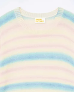 Outlet FROM FUTURE Pull Col Rond Rayures Fondues Multicolor