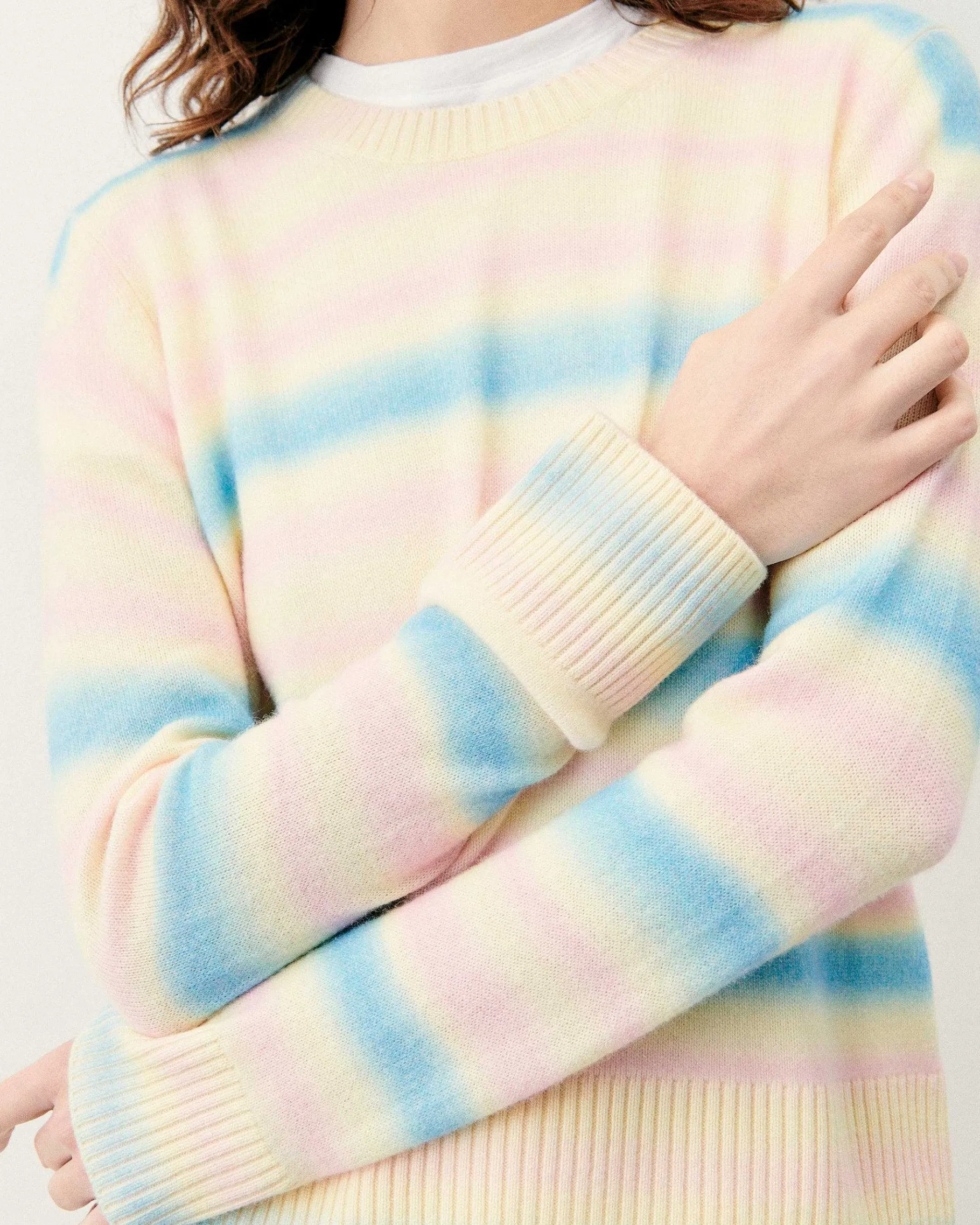 Outlet FROM FUTURE Pull Col Rond Rayures Fondues Multicolor