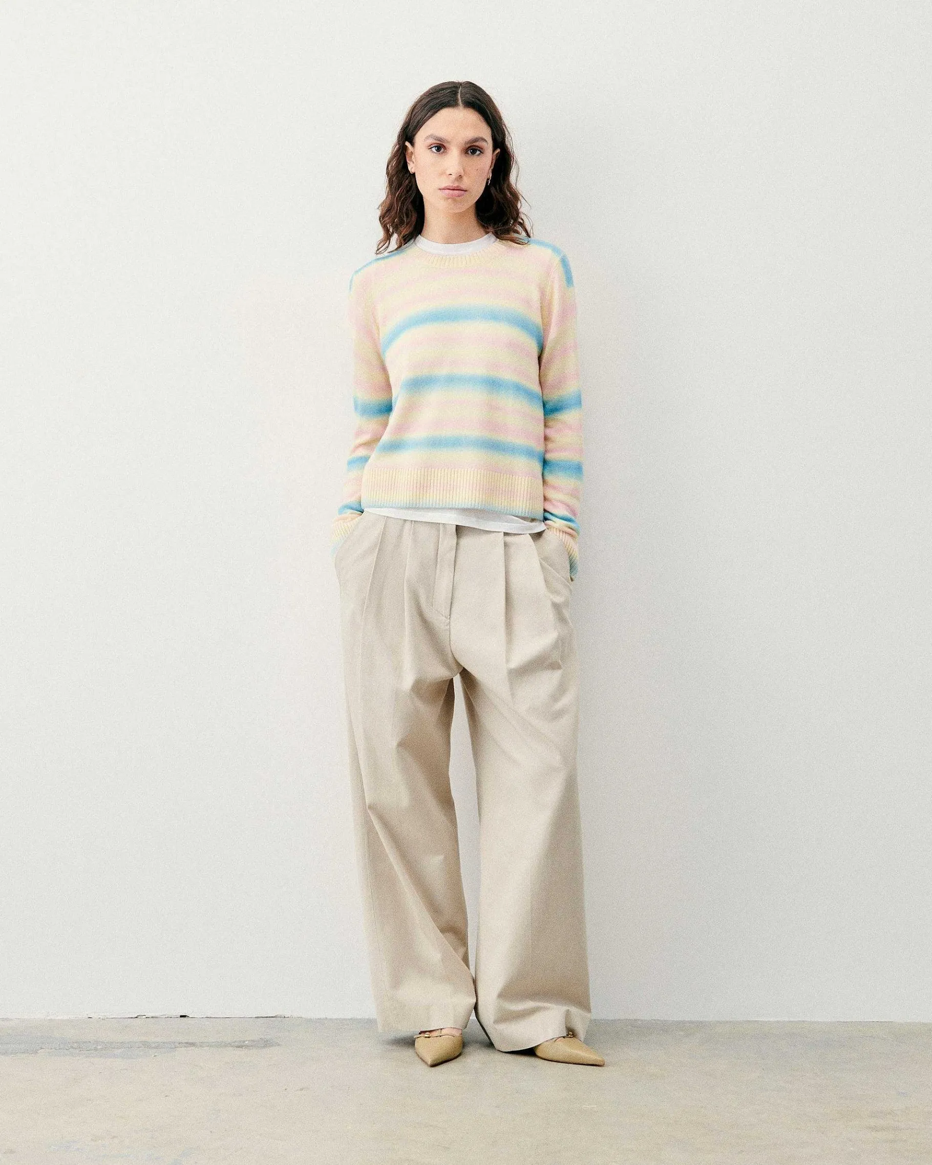 Discount FROM FUTURE Pull Col Rond Rayures Fondues Multicolor
