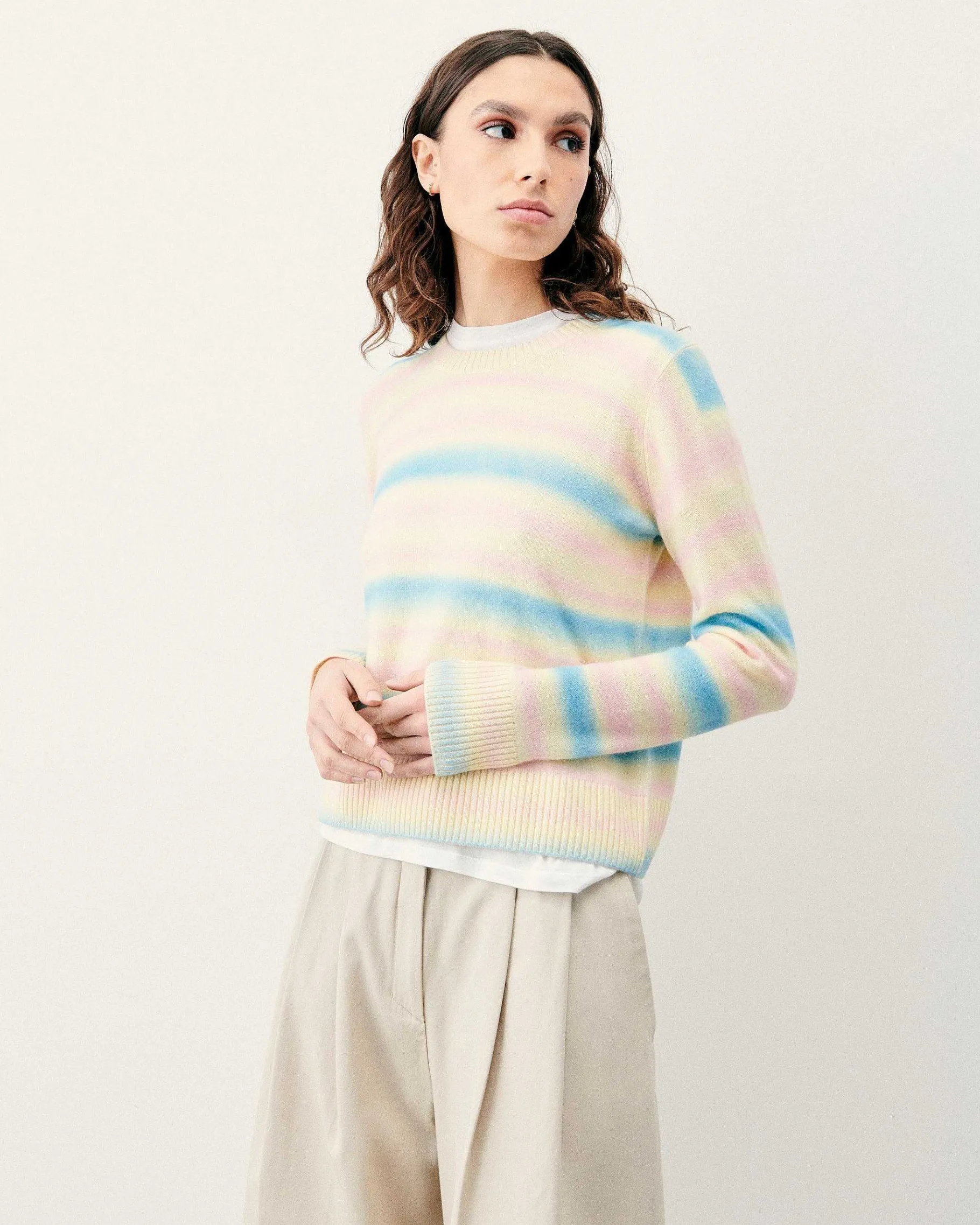 Discount FROM FUTURE Pull Col Rond Rayures Fondues Multicolor