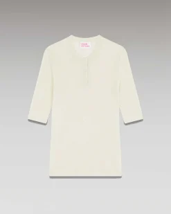 Clearance FROM FUTURE Pull Col Rond Seconde Peau Manches Courtes Ecru