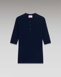 Online FROM FUTURE Pull Col Rond Seconde Peau Manches Courtes Navy