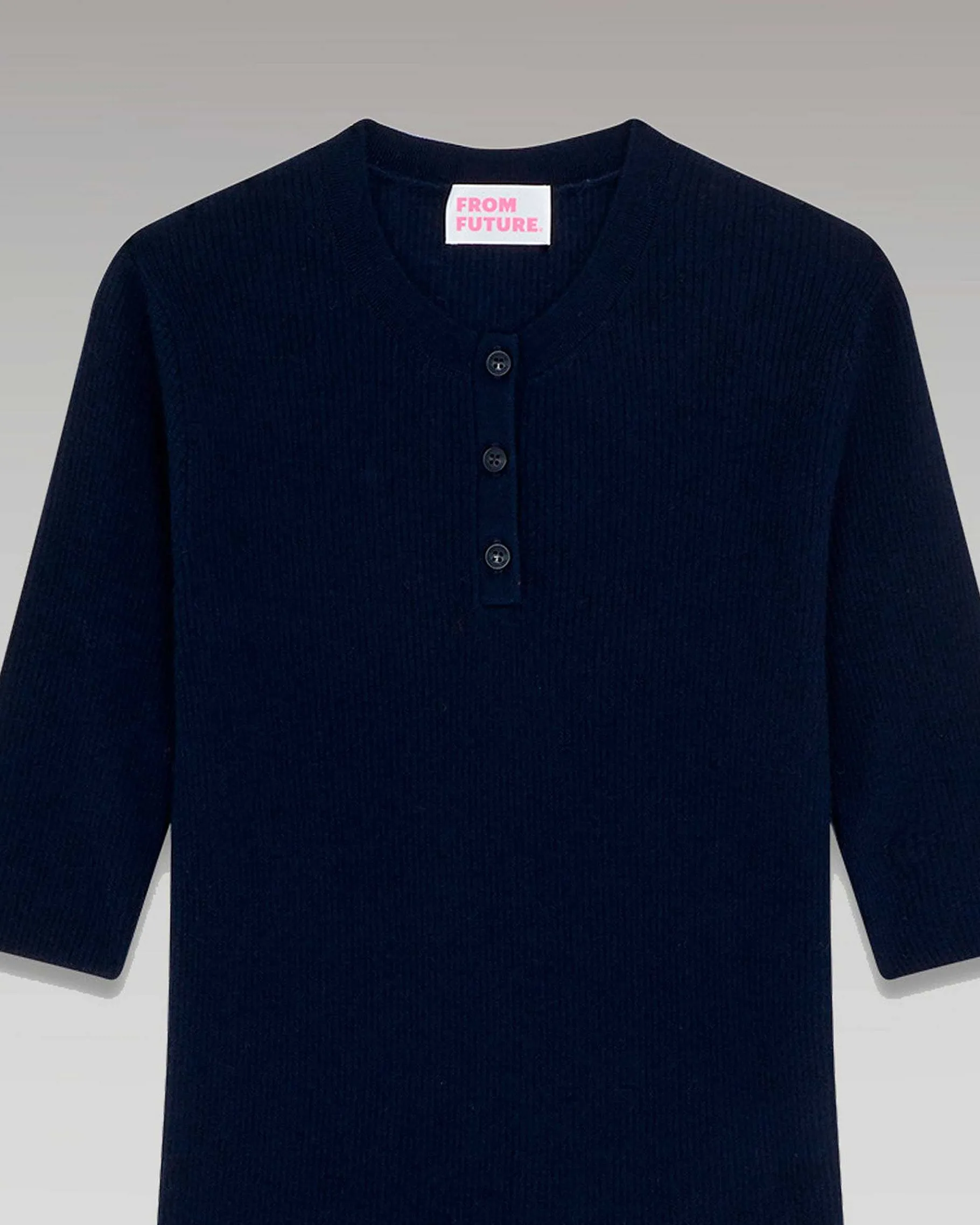 Best FROM FUTURE Pull Col Rond Seconde Peau Manches Courtes Navy