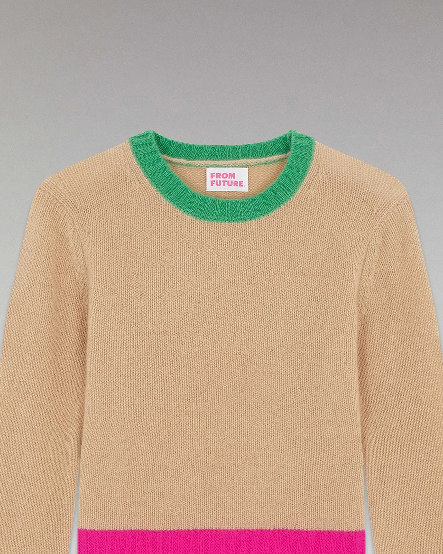 FROM FUTURE Pull Col Rond Tricolore Beige