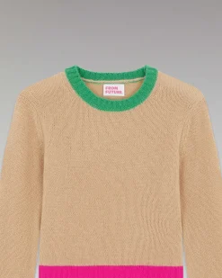 Discount FROM FUTURE Pull Col Rond Tricolore Beige