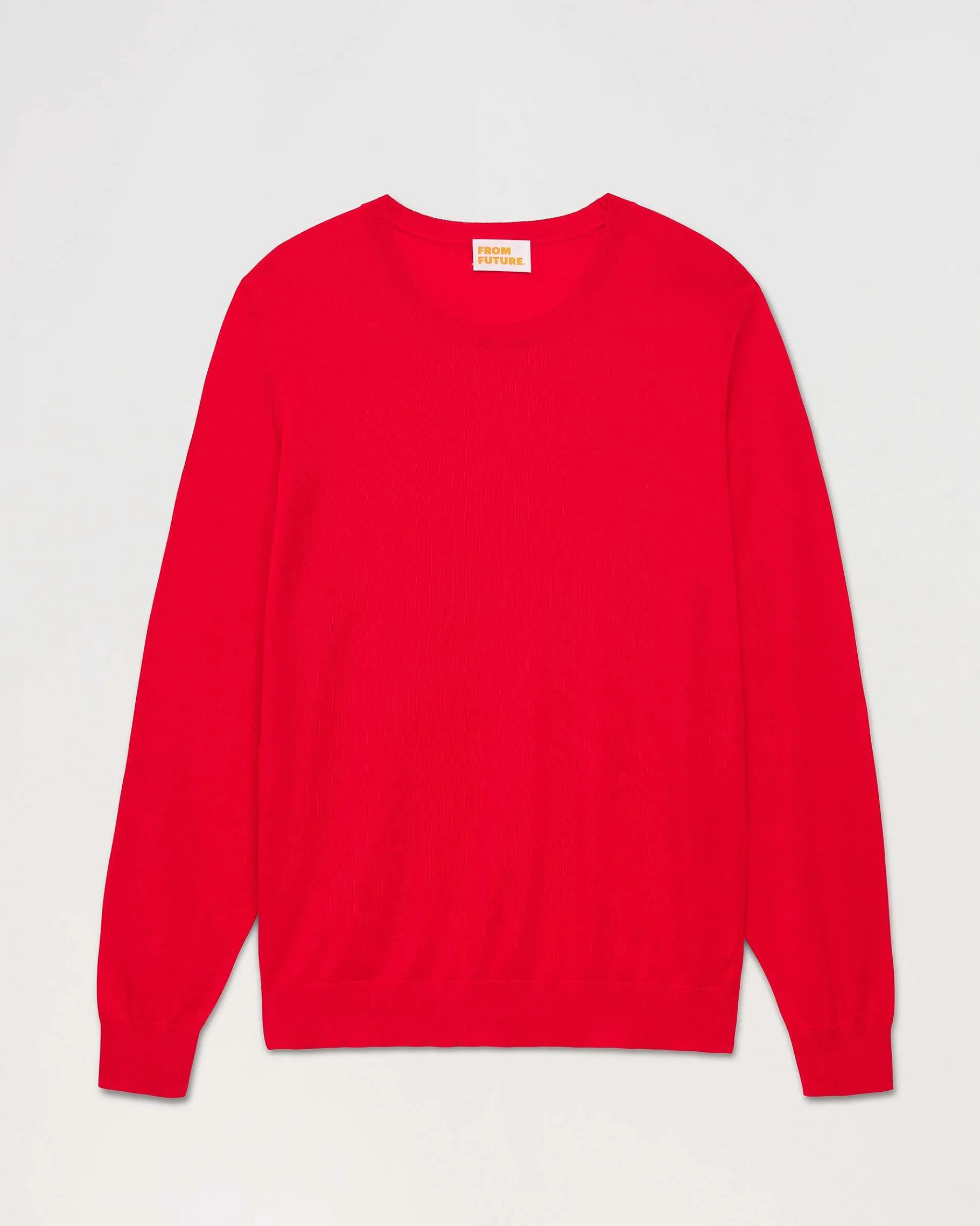 Sale FROM FUTURE Pull Col Rond Uni Rouge Vif