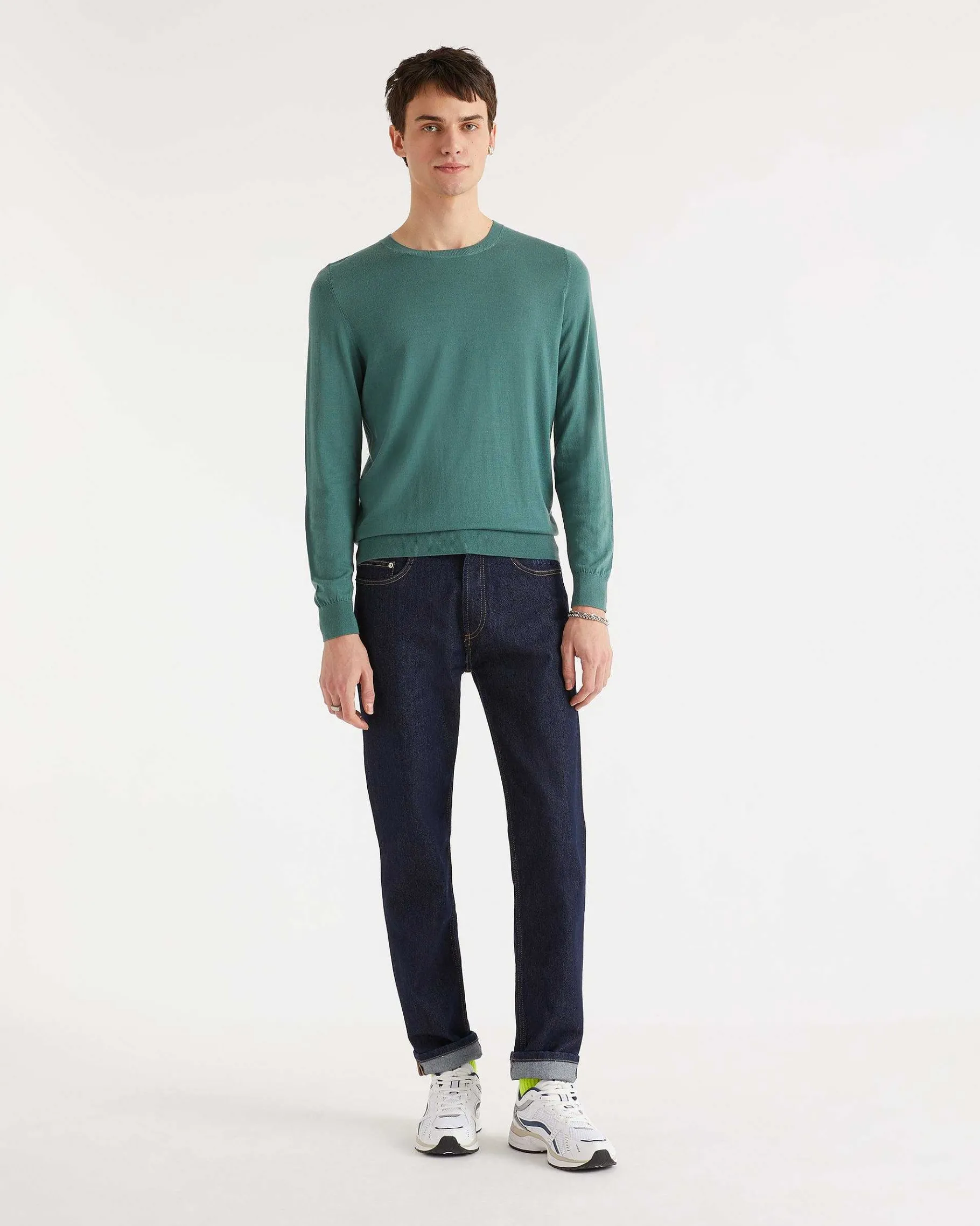 Sale FROM FUTURE Pull Col Rond Uni Rouge Vif