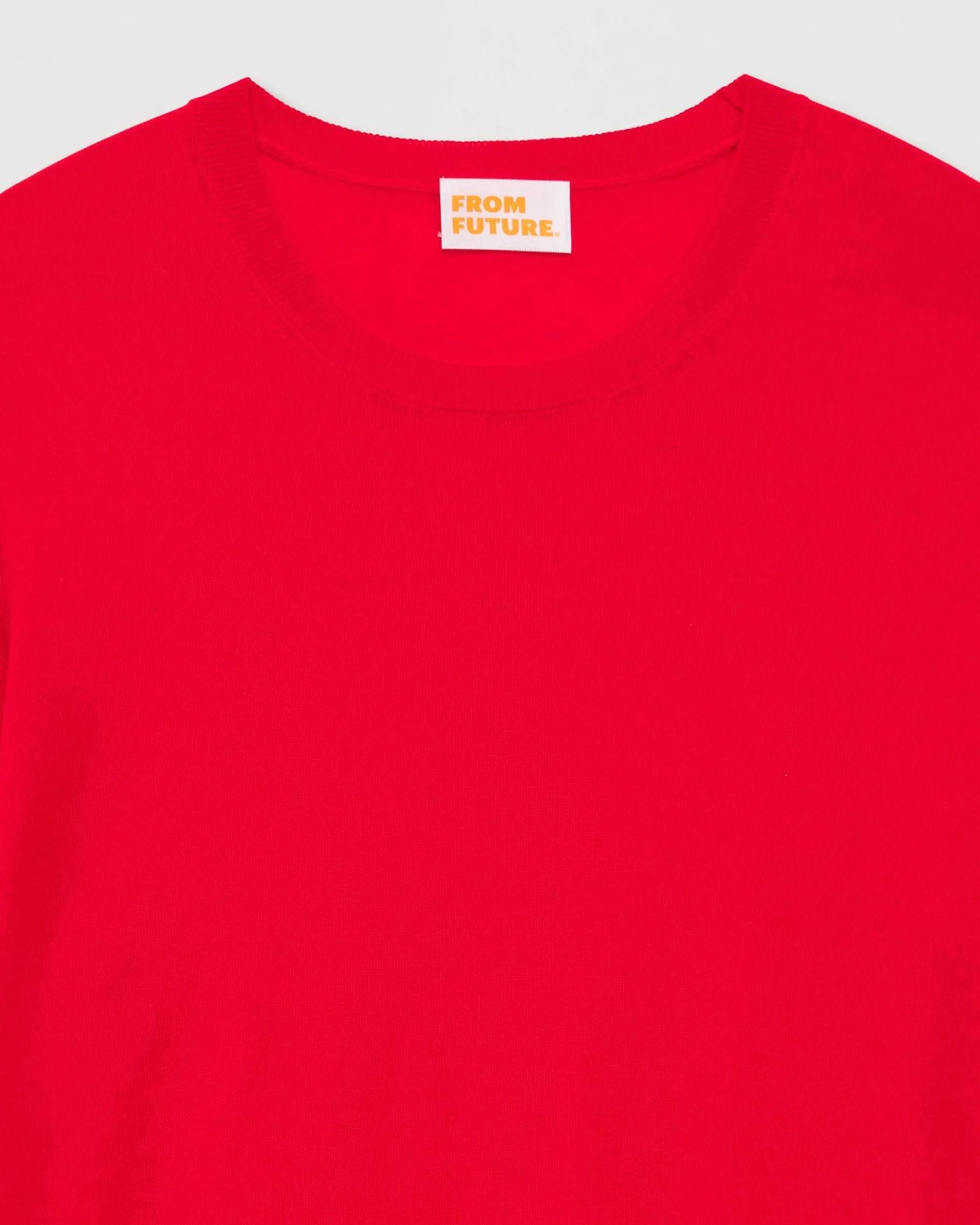 Sale FROM FUTURE Pull Col Rond Uni Rouge Vif