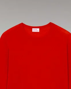 Best FROM FUTURE Pull Col Rond Uni Basique Rouge Vif