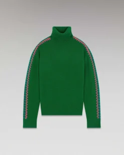 Sale FROM FUTURE Pull Col Roule Bandes Bicolore Forest Green