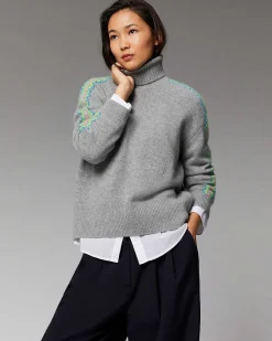 Best FROM FUTURE Pull Col Roule Bandes Bicolore Gris Chine Fonce