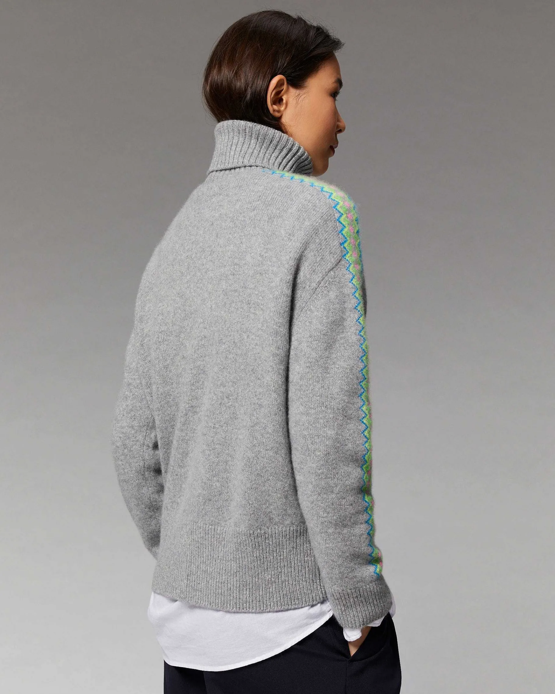 Best FROM FUTURE Pull Col Roule Bandes Bicolore Gris Chine Fonce