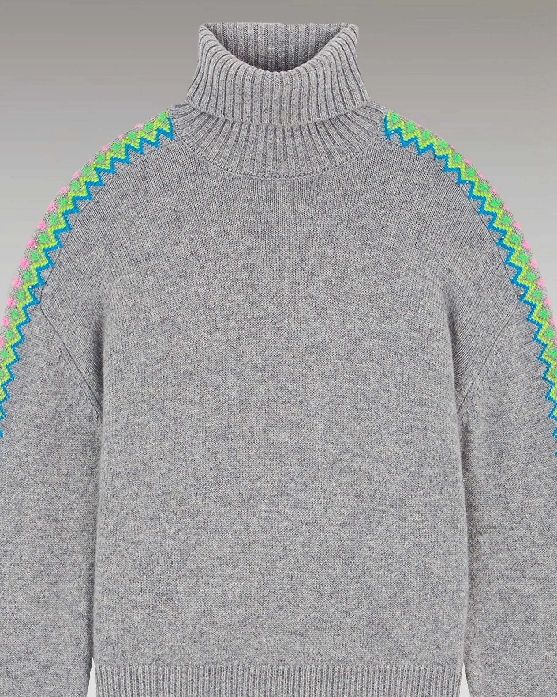 Best FROM FUTURE Pull Col Roule Bandes Bicolore Gris Chine Fonce