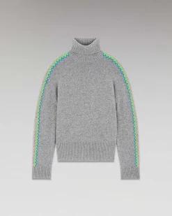 Best FROM FUTURE Pull Col Roule Bandes Bicolore Gris Chine Fonce