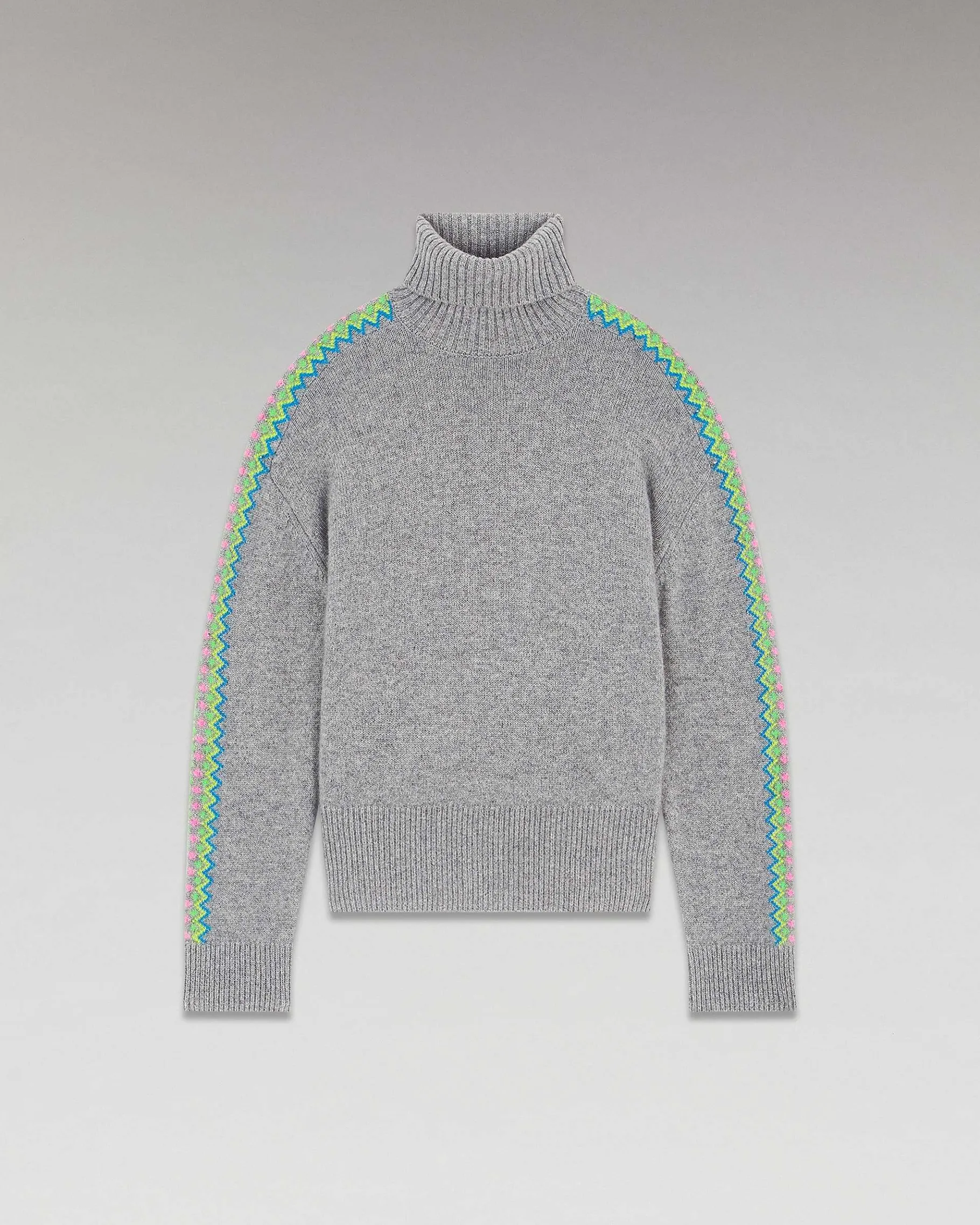 Best FROM FUTURE Pull Col Roule Bandes Bicolore Gris Chine Fonce