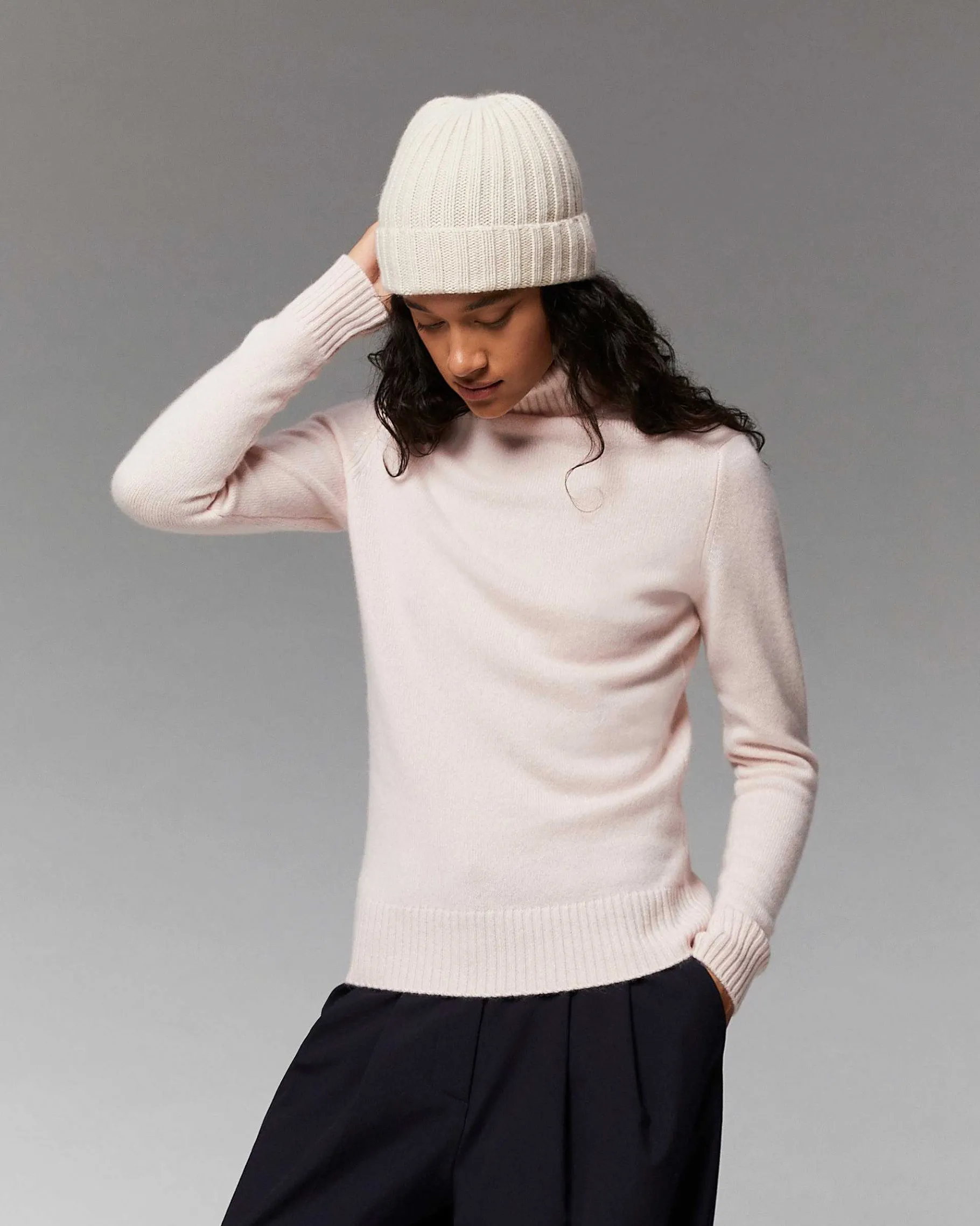 Clearance FROM FUTURE Pull Col Roule Basique Rose Poudre