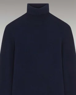 New FROM FUTURE Pull Col Roule Basique Navy