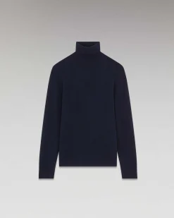 New FROM FUTURE Pull Col Roule Basique Navy