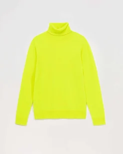 FROM FUTURE Pull Col Roule Basique Jaune Fluo