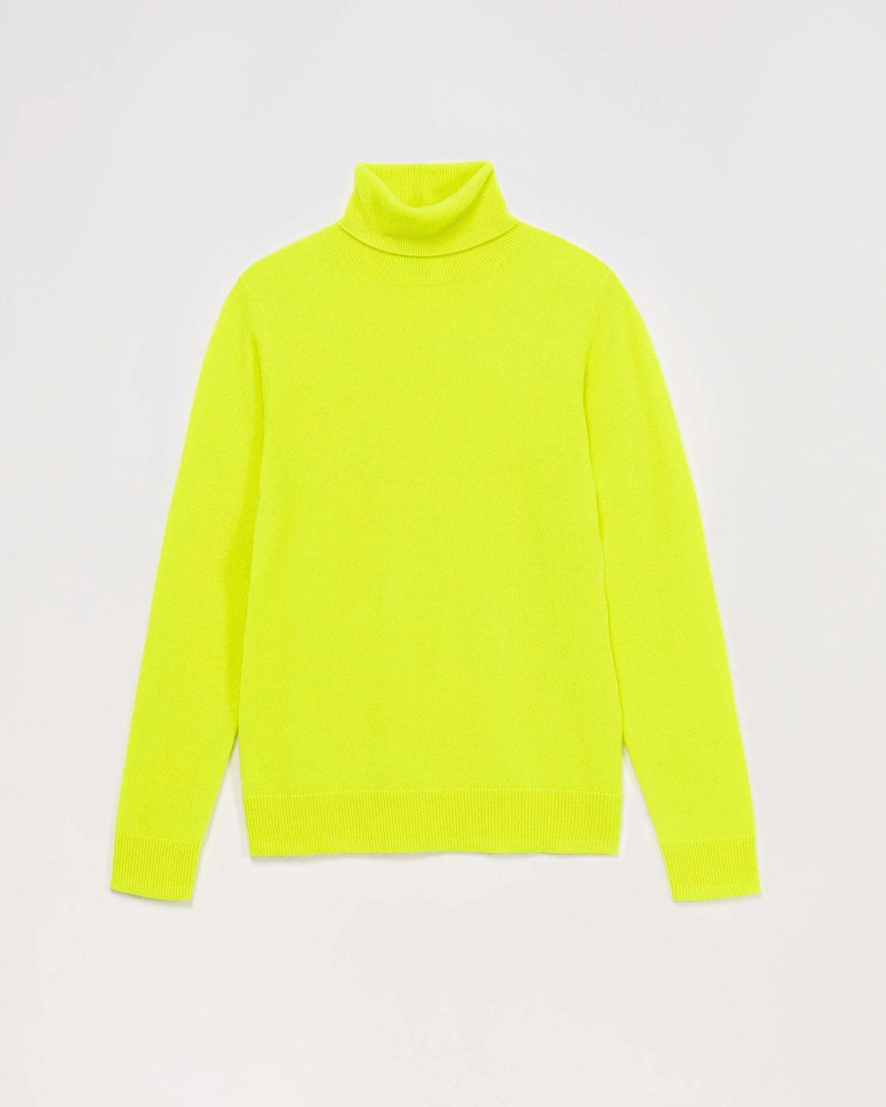 FROM FUTURE Pull Col Roule Basique Jaune Fluo