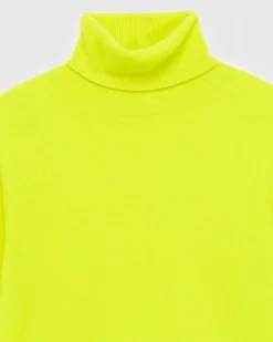 FROM FUTURE Pull Col Roule Basique Jaune Fluo