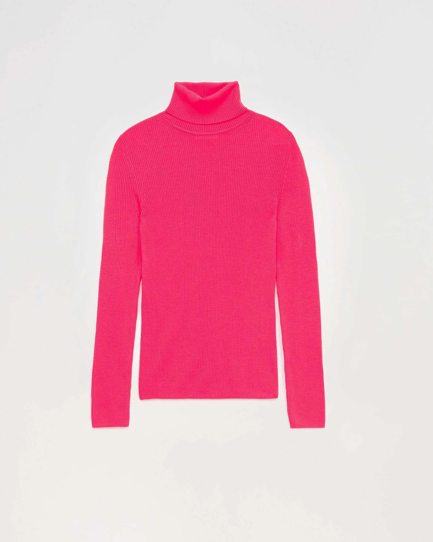 New FROM FUTURE Pull Col Roule Basique Winter Fuschia