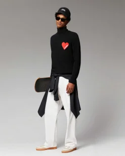 Discount FROM FUTURE Pull Col Roule Coeur Noir