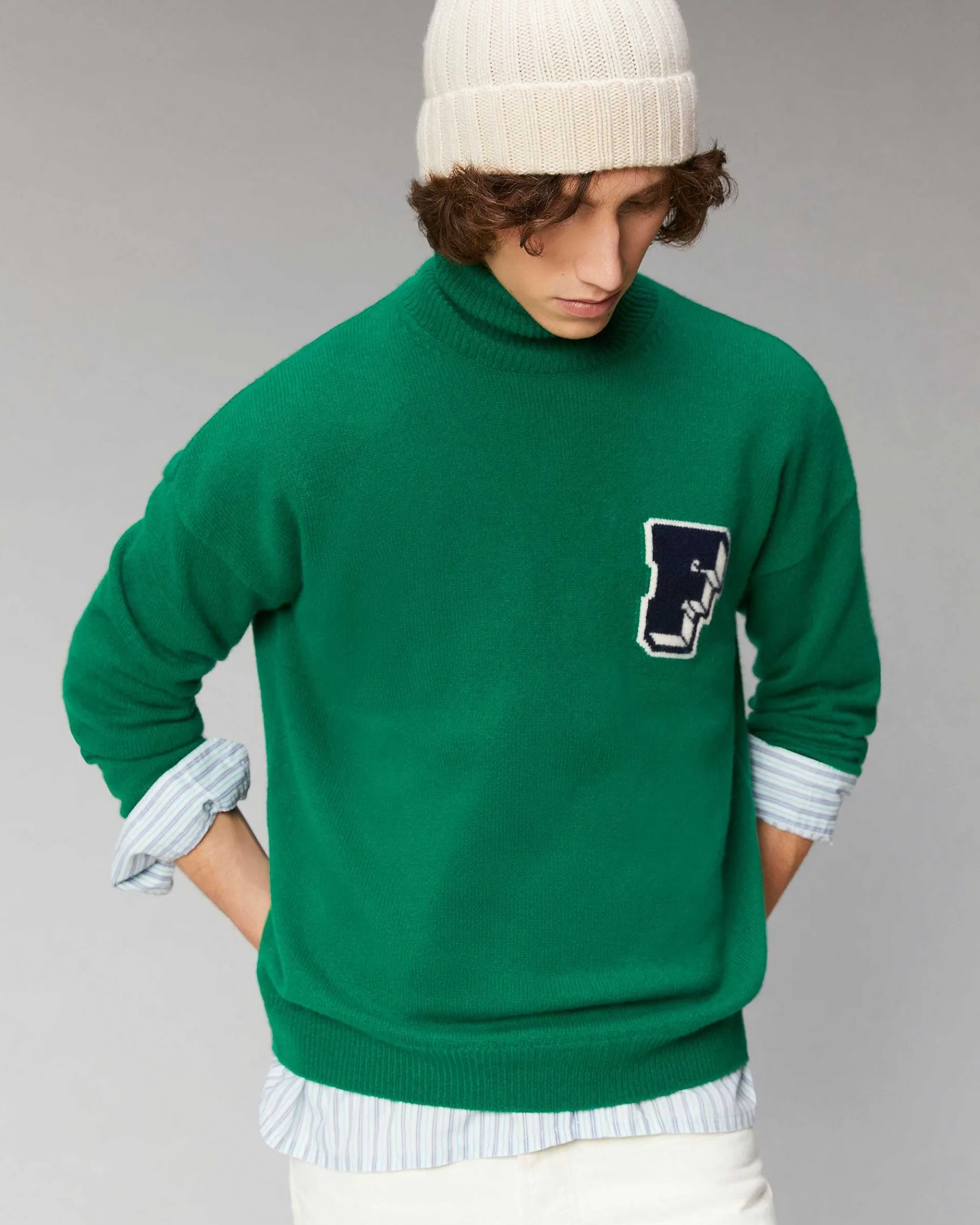 FROM FUTURE Pull Col Roule Oversize Forest Green